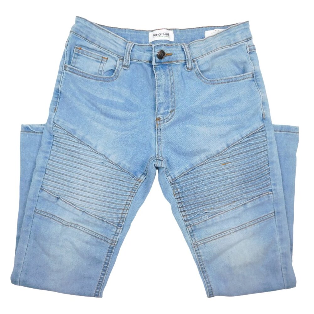 Ring of Fire Boys Slim‎ Moto Jeans – Size 12 – Light Wash Denim